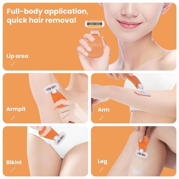 Women Travel Razor 5 Blade Close Shaving Kit Reusable Handle With Case Orange - Picture 3 of 7